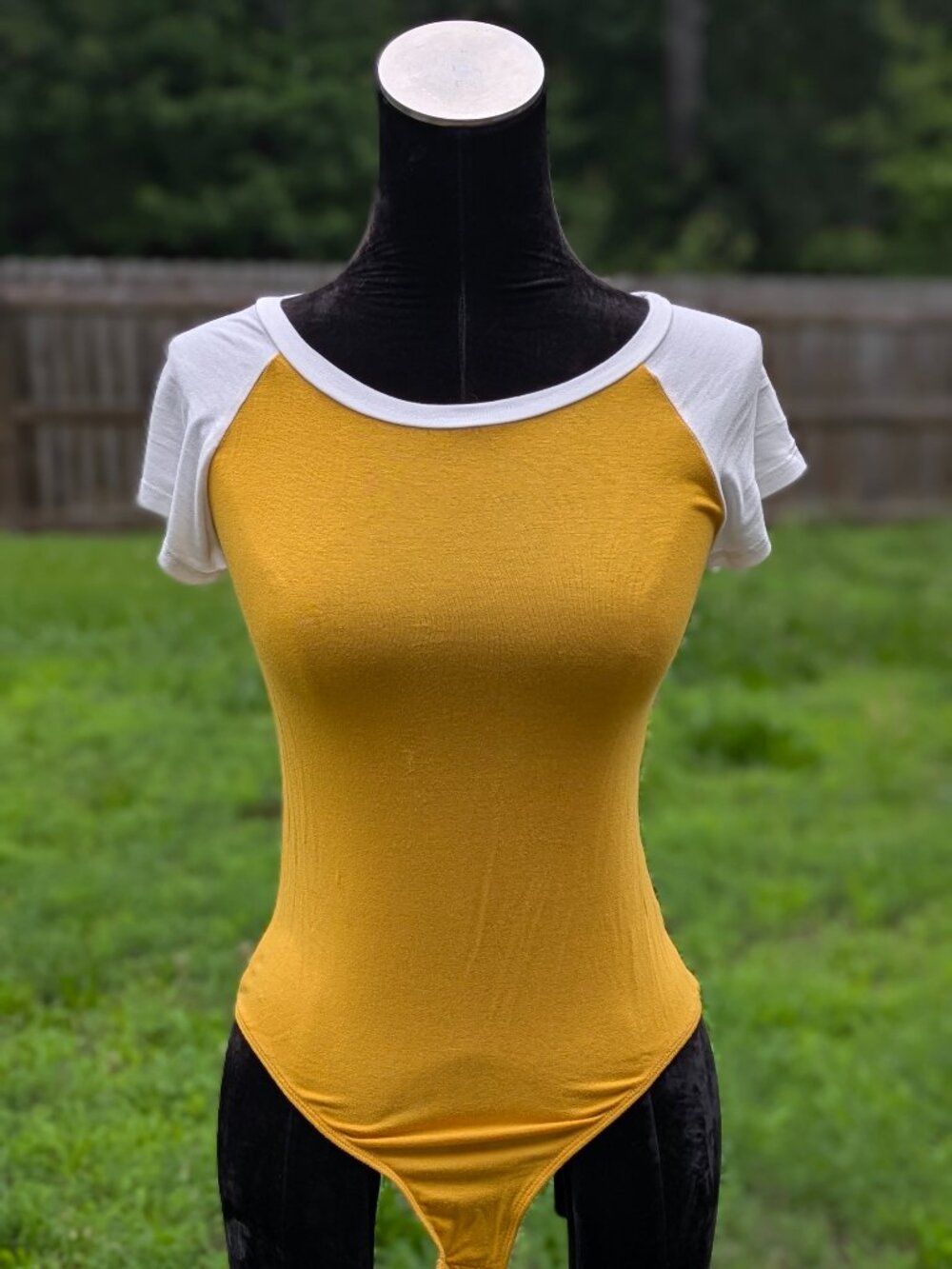 Yellow and White Ringer T Shirt Bodysuit Small